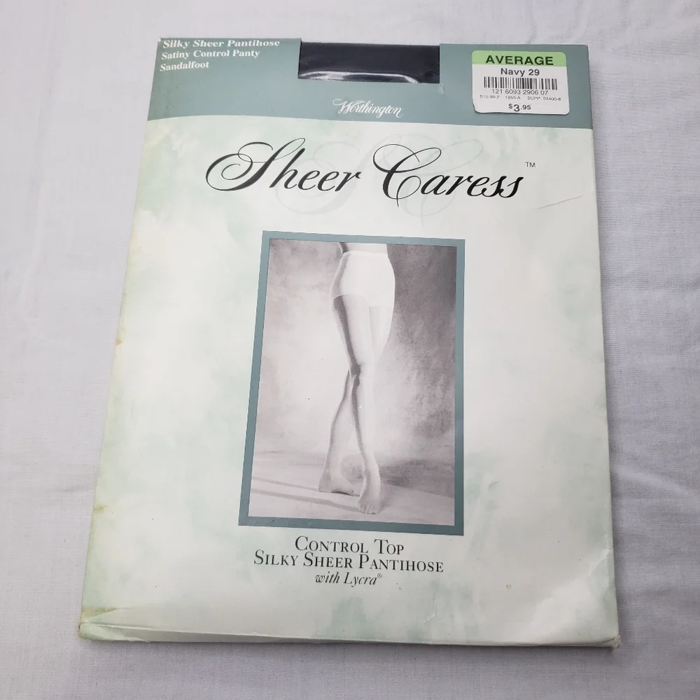 Worthington Sheer Caress Control Top Silky Sheer Pantyhose Size Average Navy 29